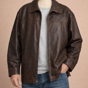 Winchester Vintage Brown Leather Bomber Jacket Mens 2XLT Big & Tall
